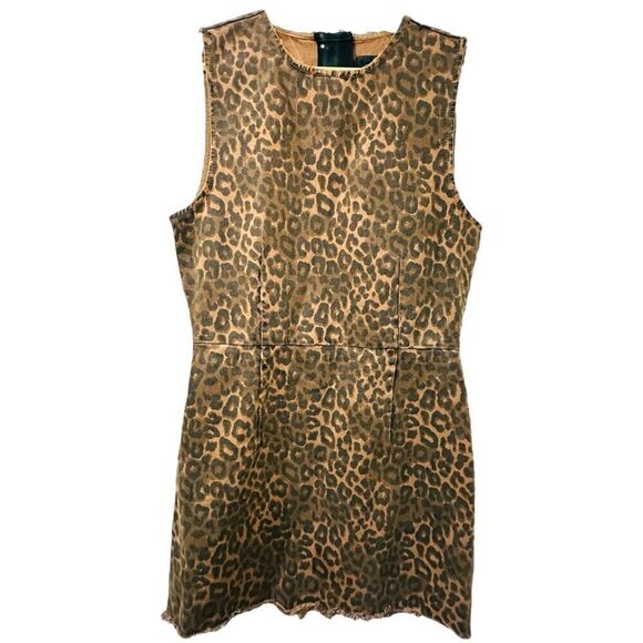 ALEXANDER WANG DENIM Cheetah Leopard Animal Print Cotton Sleeveless Bodycon Desi - Picture 1 of 5